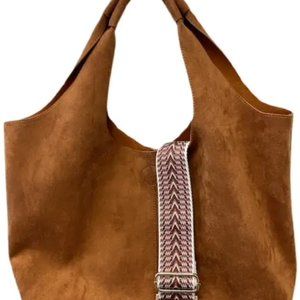 Ahdorned Brown Hobo Bag Faux Suede with 2 Guitar Straps